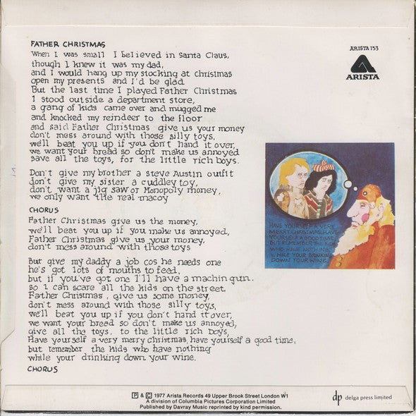 The Kinks ‎– Father Christmas - Vinyl 7", Single, 45 RPM, Blue Injection Labels, UK 1977 (USED VG+)