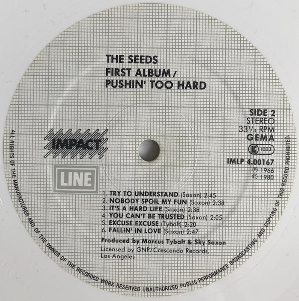 The Seeds ‎– The Seeds - Vinyl LP, Album, Reissue, White, Germany 1988 (USED VG+)