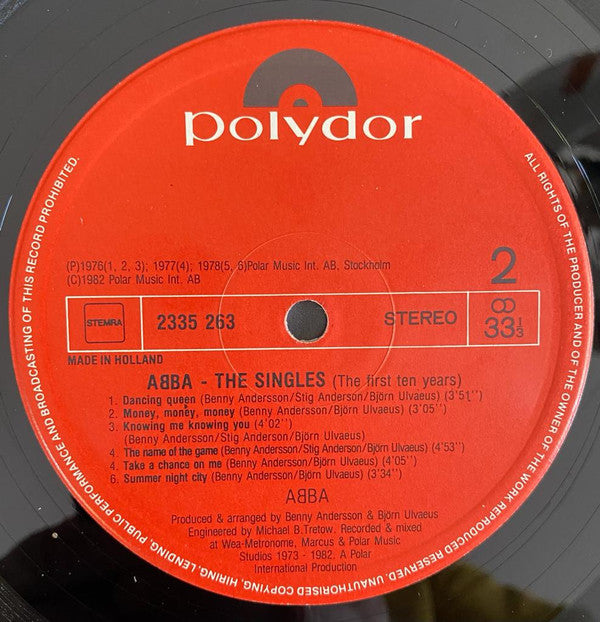 ABBA ‎– The Singles (The First Ten Years) - 2 × Vinyl, LP, Compilation, Netherlands 1982 (USED VG+)