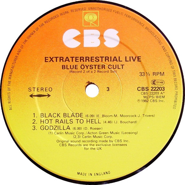 Blue Öyster Cult ‎– Extraterrestrial Live - 2 × Vinyl LP, Album, Gatefold, UK 1982 (USED NM)