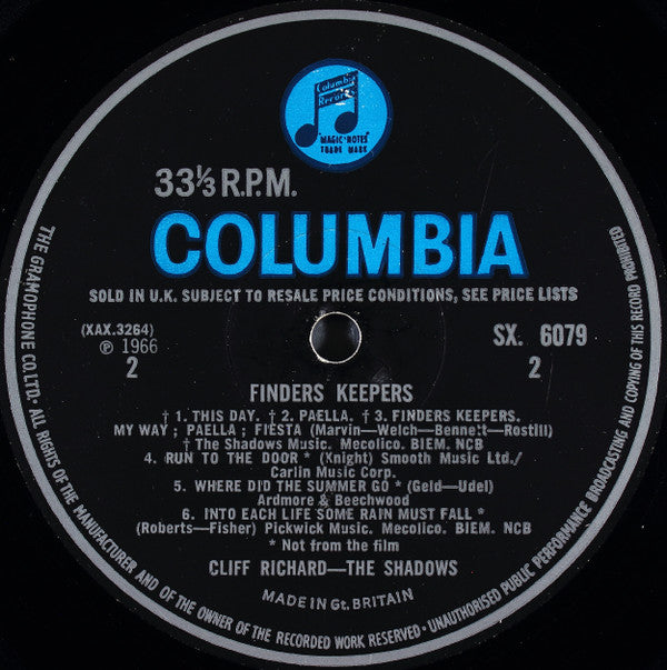 Cliff Richard & The Shadows ‎- Finders Keepers - Vinyl LP, Album, Mono, UK 1966 (USED VG)