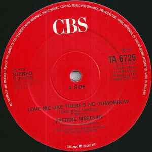 Freddie Mercury ‎– Love Me Like There's No Tomorrow (Extended Version) - Vinyl 12", 45 RPM, Single, Stereo, UK 1985 (USED VG+)