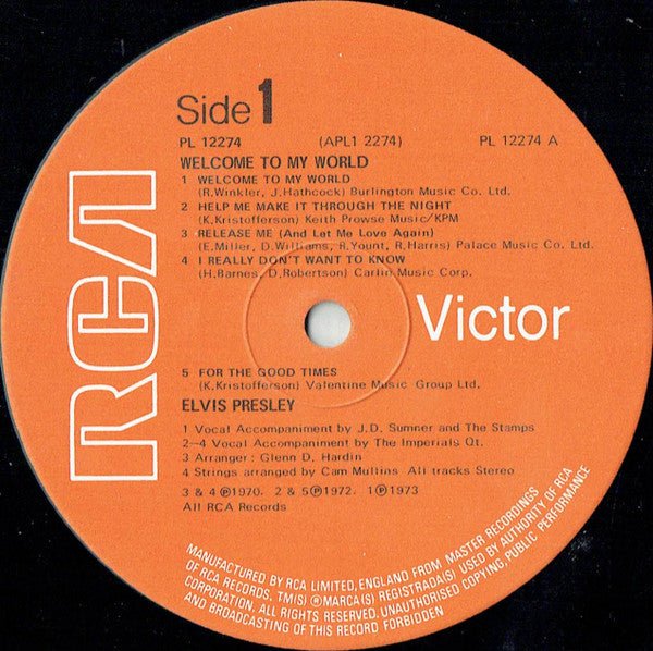 Elvis Presley ‎– Welcome To My World - Vinyl LP, Stereo, Mono, UK 1977 (USED NM)