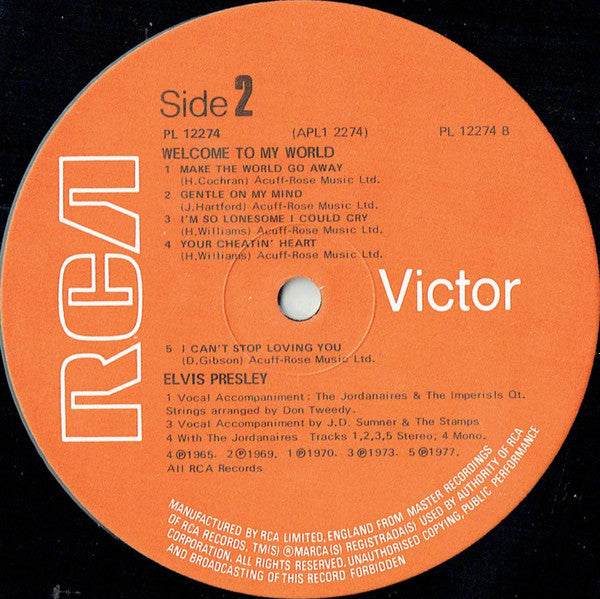 Elvis Presley ‎– Welcome To My World - Vinyl LP, Stereo, Mono, UK 1977 (USED NM)