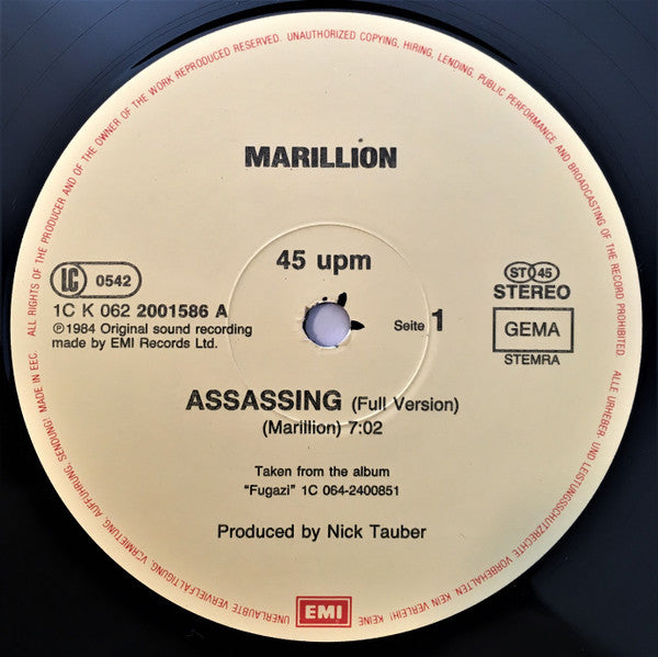 Marillion - Assassing - Vinyl 12" Single, 45 RPM, Maxi-Single, Stereo, 1984 (USED VG+)