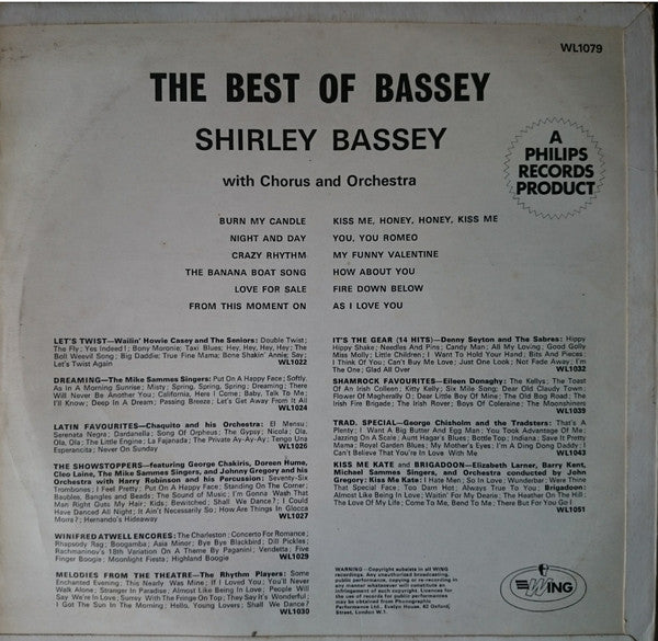 Shirley Bassey ‎– The Best Of Bassey - Vinyl LP, Compilation, Reissue, Mono, UK 1966 (USED VG+)