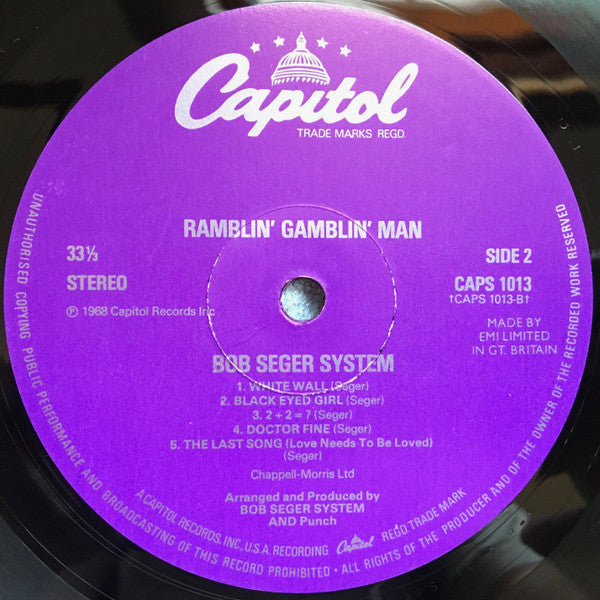 The Bob Seger System ‎– Ramblin' Gamblin' Man - Vinyl LP, Album, Reissue, UK 1977 (USED NM)