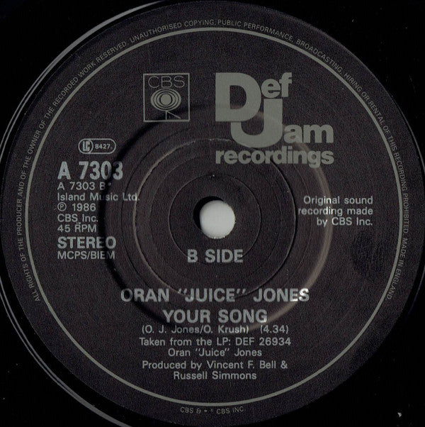 Oran 'Juice' Jones ‎– The Rain - Vinyl 7", 45 RPM, Single, Stereo, UK 1986 (USED VG+)