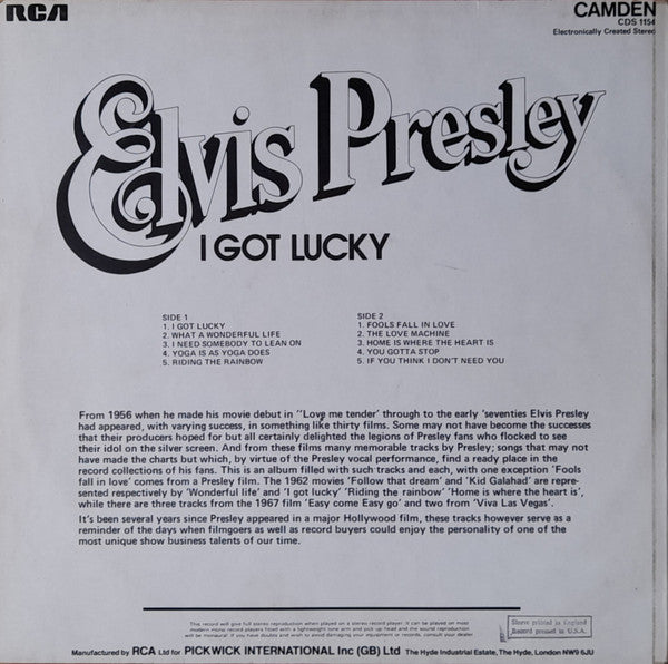 Elvis Presley ‎– I Got Lucky - Vinyl LP, Compilation, Reissue, Stereo, Turquoise Label, UK (USED VG)