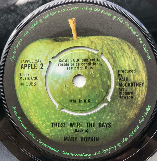 Mary Hopkin ‎- Those Were The Days - Vinyl 7", 45 RPM, Single, Misprint, Push Out Centre, Uk 1968 (USED VG+)