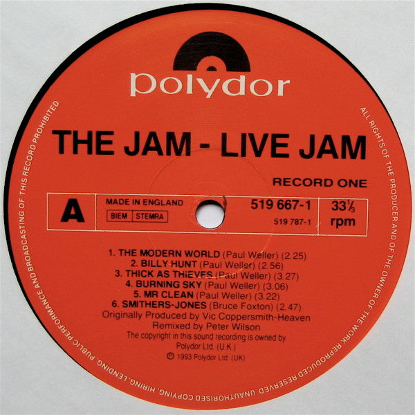 The Jam - Live Jam - 2 x Vinyl LP, Album, 1993 (USED NM)