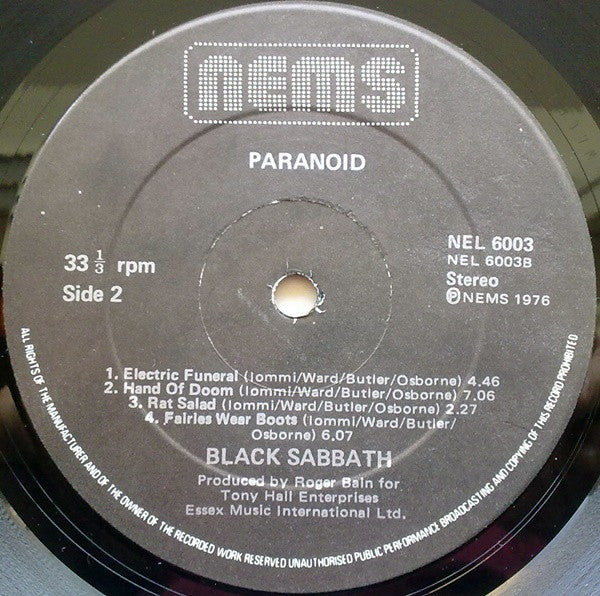 Black Sabbath – Paranoid - Vinyl LP, Album, Reissue, Stereo, Gatefold, UK 1976 (USED VG)