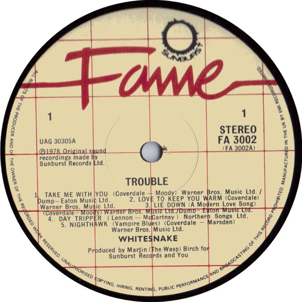 Whitesnake ‎– Trouble - Vinyl LP, Album, Reissue, Stereo, UK 1983 (USED NM)