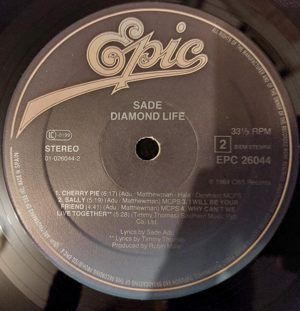 Sade ‎– Diamond Life - Vinyl LP, Album, Stereo, Dark Blue Labels, Gatefold (USED VG+)