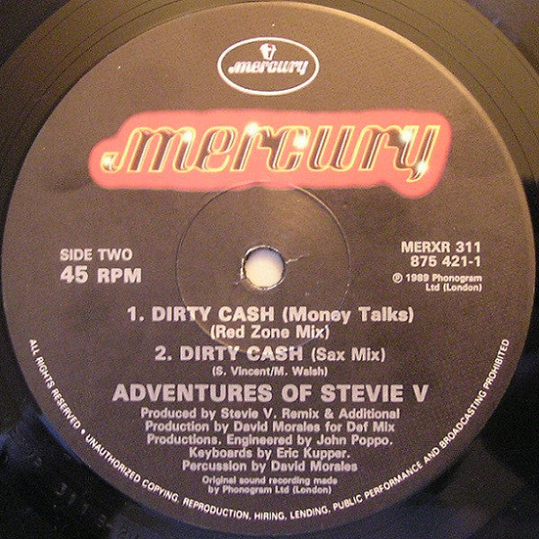 Adventures Of Stevie V. ‎– Dirty Cash (Money Talks) - Vinyl 12", Single, 45 RPM, UK 1990 (USED VG+)