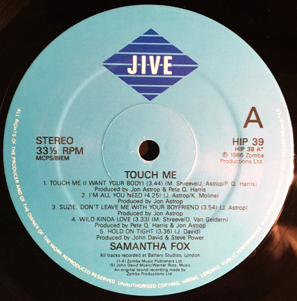 Samantha Fox ‎– Touch Me - Vinyl LP, Album, Stereo, UK 1986 (USED VG+)