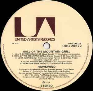 Hawkwind ‎– Hall Of The Mountain Grill - Vinyl LP, Album, Stereo, UK (USED VG+)