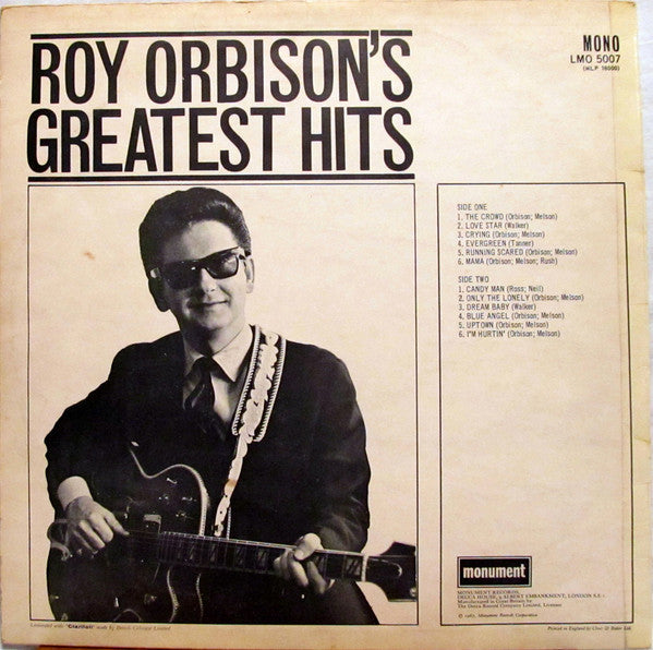 Roy Orbison ‎– Roy Orbison's Greatest Hits - Vinyl LP, Compilation, Mono, UK 1967 (USED VG)