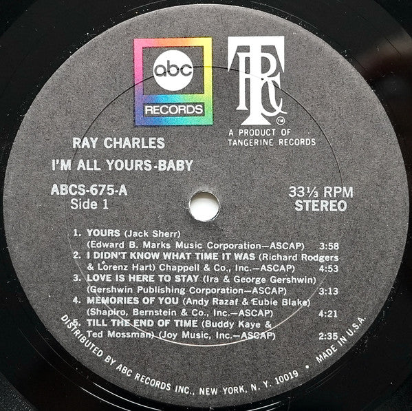 Ray Charles ‎– I'm All Yours-Baby! - Vinyl LP, Album, US 1969 (USED VG+)