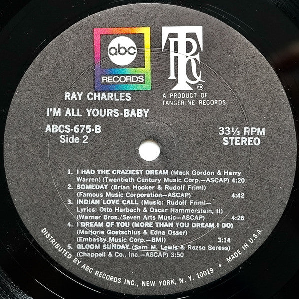 Ray Charles ‎– I'm All Yours-Baby! - Vinyl LP, Album, US 1969 (USED VG+)