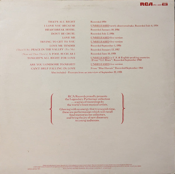 Elvis ‎– A Legendary Performer - Volume 1 - Vinyl LP, Compilation, Mono, UK 1974 (USED VG+)