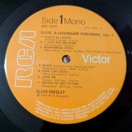 Elvis ‎– A Legendary Performer - Volume 1 - Vinyl LP, Compilation, Mono, UK 1974 (USED VG+)