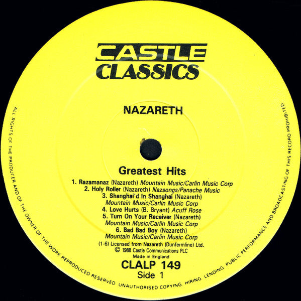 Nazareth ‎– Greatest Hits - Vinyl LP, Compilation, Reissue, UK 1989 (USED NM)