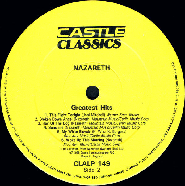 Nazareth ‎– Greatest Hits - Vinyl LP, Compilation, Reissue, UK 1989 (USED NM)