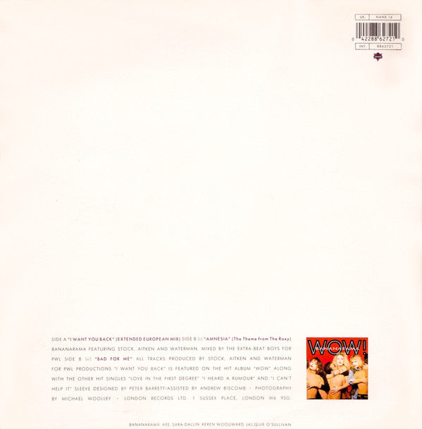 Bananarama ‎– I Want You Back - Vinyl 12", 45 RPM, Single, Stereo, UK 1988 (USED VG+)