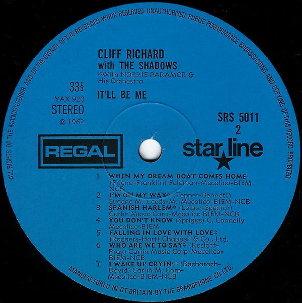 Cliff Richard With The Shadows & Norrie Paramor And His Orchestra ‎– It'll Be Me - Vinyl LP, Album, Reissue, UK 1969 (USED VG)