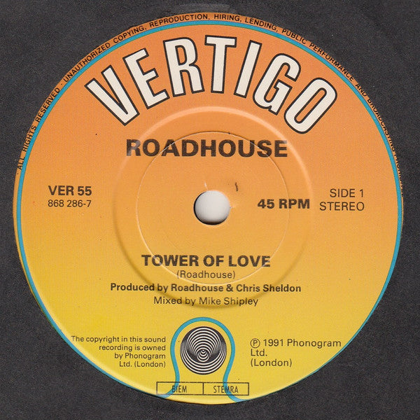 Roadhouse ‎– Tower Of Love - Vinyl 7", UK 1991 (USED NM)