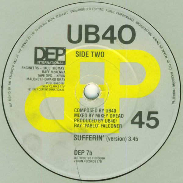 UB40 ‎– Red Red Wine - Vinyl 7", Single, 45 RPM, Paper Labels, UK 1983 (USED VG)