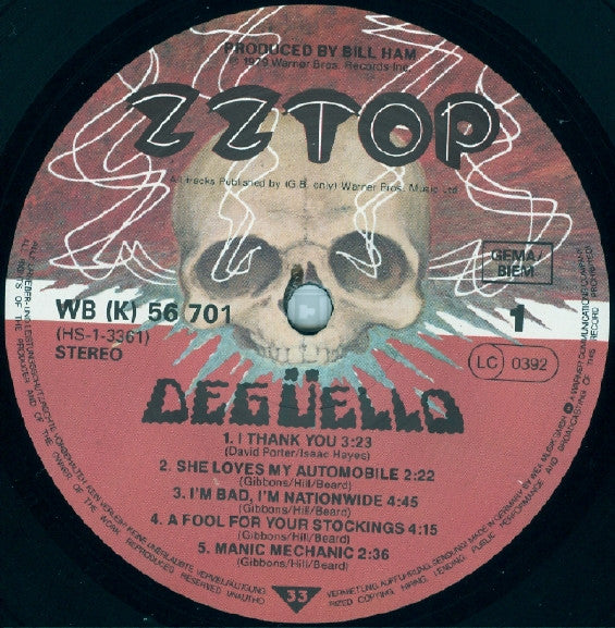 ZZ Top - Degüello - Vinyl LP, Album, Reissue, Stereo (USED VG+)