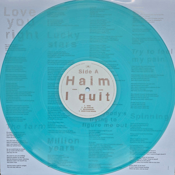 Haim – I Quit - 2 x Vinyl LP, 45 RPM, Album, Limited Edition, Stereo, Light Blue Translucent (NEW SEALED)