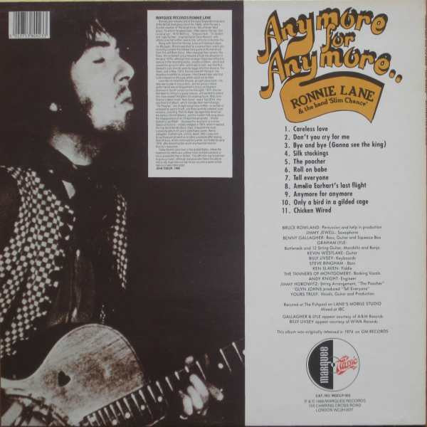 Ronnie Lane & Slim Chance ‎– Anymore For Anymore - Vinyl LP, Album, Reissue, UK 1990 (USED VG+)
