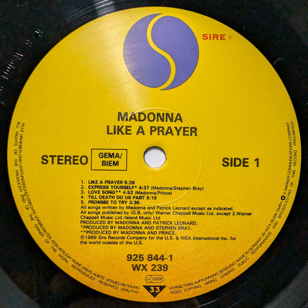 Madonna ‎– Like A Prayer - Vinyl LP, Album, Stereo, UK 1989 (USED VG+)