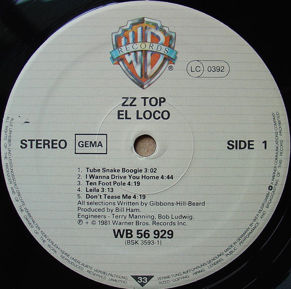 ZZ Top - El Loco - Vinyl LP, Album, Stereo, 1981 (USED VG+)