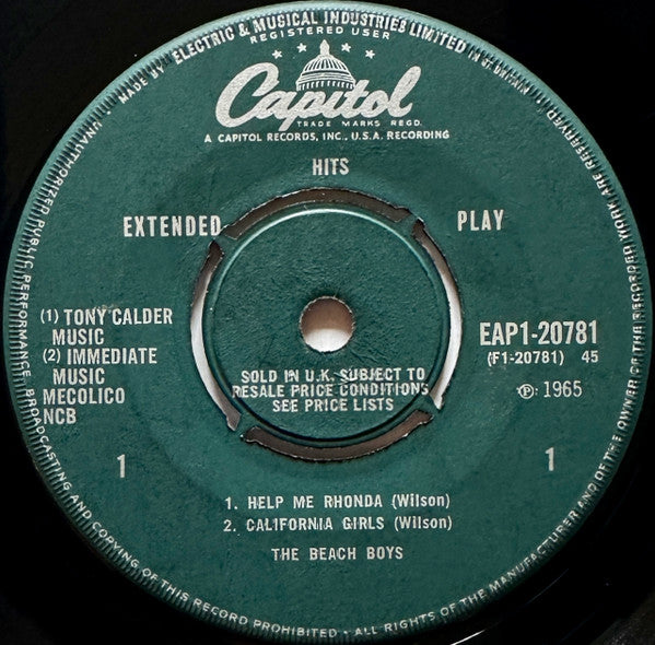 The Beach Boys ‎– Hits - Vinyl 7", 45 RPM, EP, Mono, UK 1966 (USED VG+)