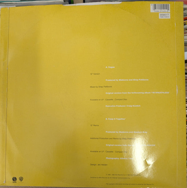Madonna ‎– Vogue - Vinyl 12", 45 RPM, Single, Stereo, PR Pressing, UK 1990 (USED VG)