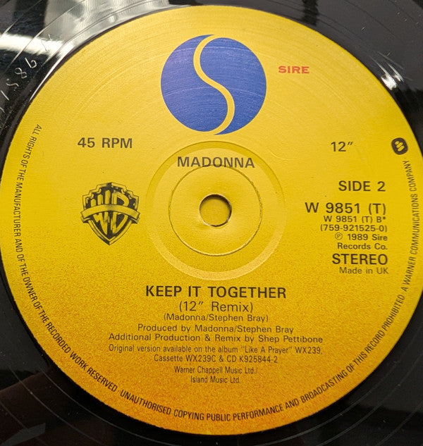 Madonna ‎– Vogue - Vinyl 12", 45 RPM, Single, Stereo, PR Pressing, UK 1990 (USED VG)