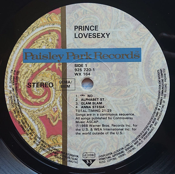 Prince – Lovesexy - Vinyl LP, Album, Stereo, Alsdorf Pressing, Europe 1988 (USED VG)