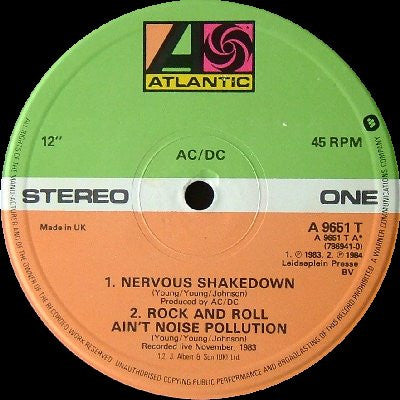 AC/DC - Nervous Shakedown - Vinyl, 12", 45 RPM, 1984 (USED VG+)