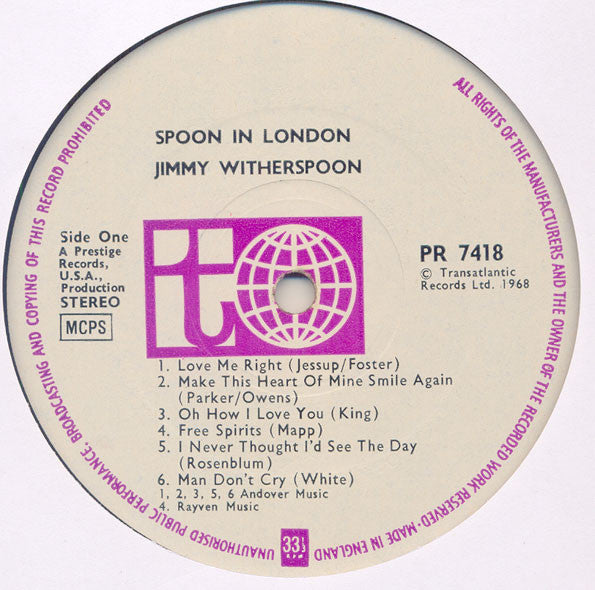 Jimmy Witherspoon - Spoon In London - Vinyl LP, Album, Stereo, UK 1968 (USED VG+)