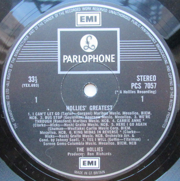 The Hollies ‎– Hollies' Greatest - Vinyl LP, Compilation, Stereo, Repress, UK (USED VG+)