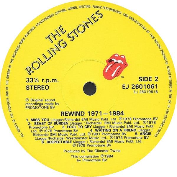 The Rolling Stones - Rewind (1971-1984) - Vinyl LP, Compilation, UK 1984 (USED VG+)