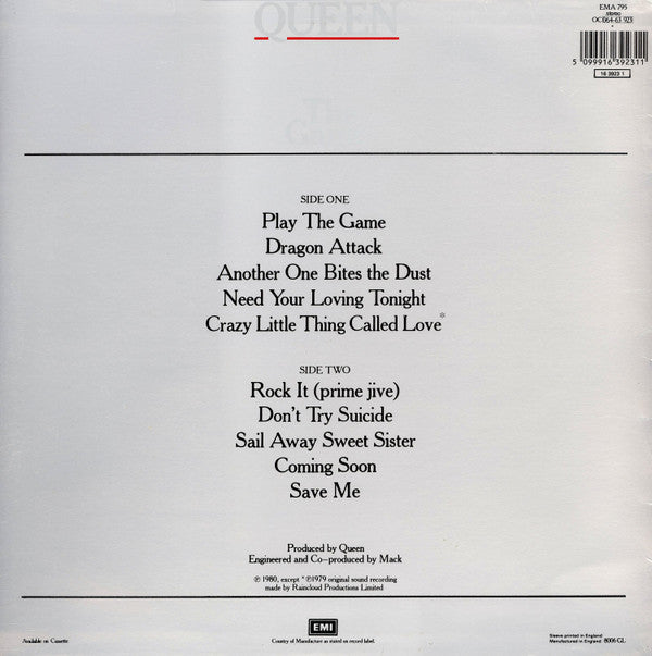 Queen ‎- The Game - Vinyl LP, Album, Reissue, Repress, UK (USED NM)