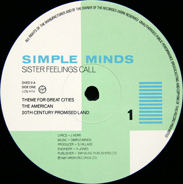 Simple Minds - Sister Feelings Call - Vinyl LP, Album, Stereo, UK 1981 (USED VG+)