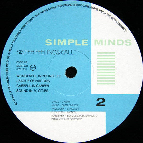 Simple Minds - Sister Feelings Call - Vinyl LP, Album, Stereo, UK 1981 (USED VG+)