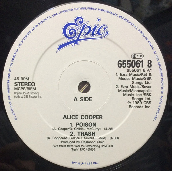 Alice Cooper - Poison - Vinyl 12", 45 RPM, Single, Stereo, 1989 UK (USED VG+)