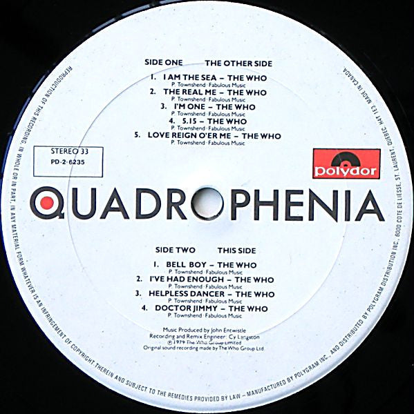 Quadrophenia - Original Soundtrack Recording Of The Who Film - 2 x Vinyl LP, Compilation, 1979 (USED VG+)